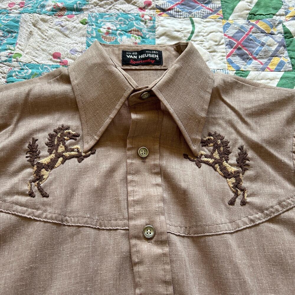 Vintage 70s Horse Embroidered Western Button-Down Shirt XS S